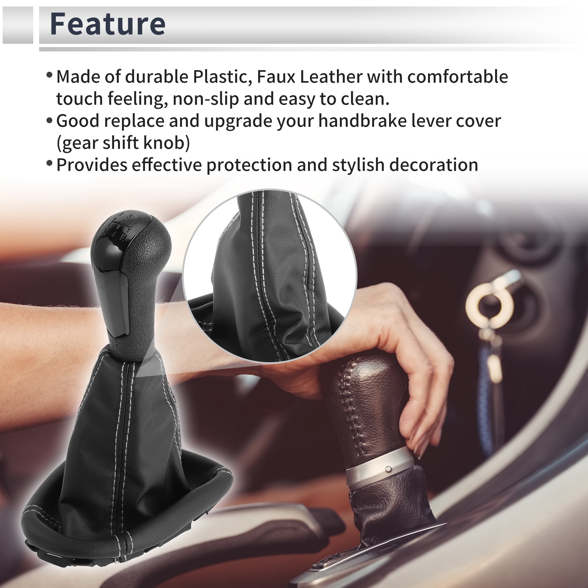Unique Bargains 5 Speed Manual Gear Shifter Knob with Cover for Chevrolet Spark 2011-2015 Plastic Faux Leather Automotive Gearbox Stick Shifter Lever Knob Black White