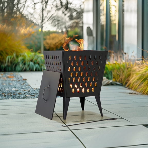 Sunjoy 18 in. Hartefeld Fire Pit, Steel Outdoor Patio Fire Pit Wood Burning Backyard Firepit with Fire Poker