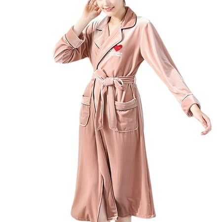 

HOMEMAXS Pajama Bathrobe with Waistband Side Pocket Design Leisure Wear Nightgown for Women Lady Girl Wearing (Rubber Red-L)