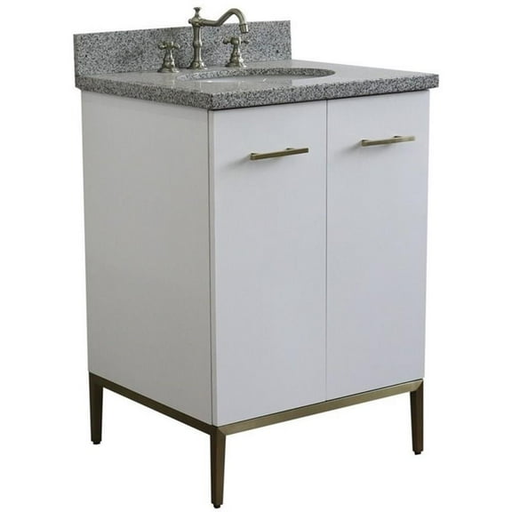 Tivoli 25" Single Oval Sink Solid Wood Vanity in White/Gray Granite Stone