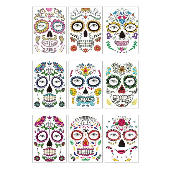 SMihono Halloween Face Tattoos Sticker 9 Sheets Face Mask Tattoo For Halloween Party A3846