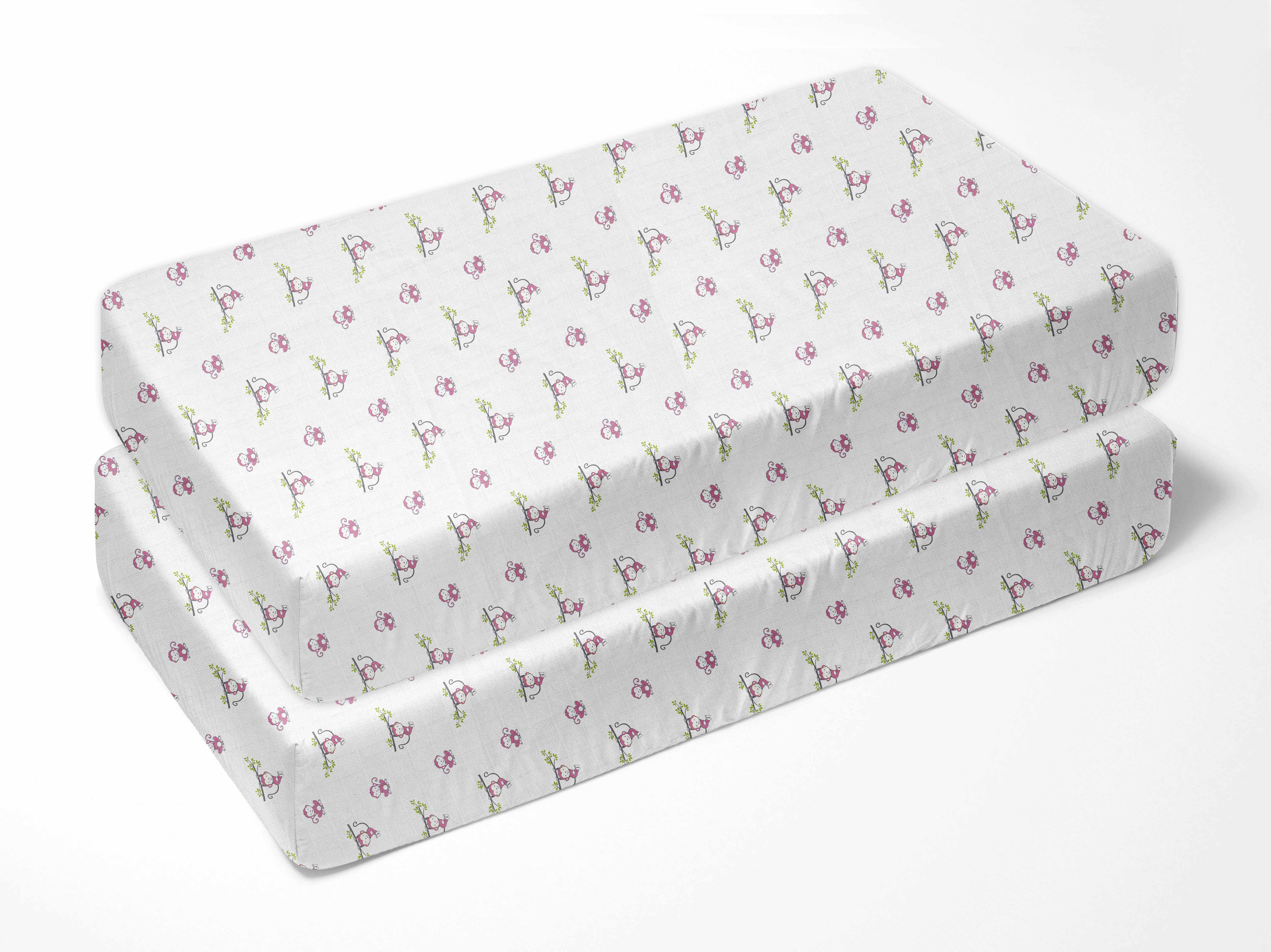 Happy Monkeys Muslin Crib or Toddler Bed Fitted Sheet 100% Cotton Muslin