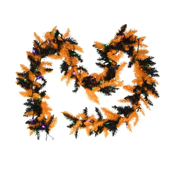 Tree Buddees 9 Foot Black and Orange Halloween Garland Pre-lit LED Decoration