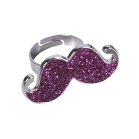 Purple Silver Hipster Trendy Costume Moustache Shiny Sparkle Bling Ring