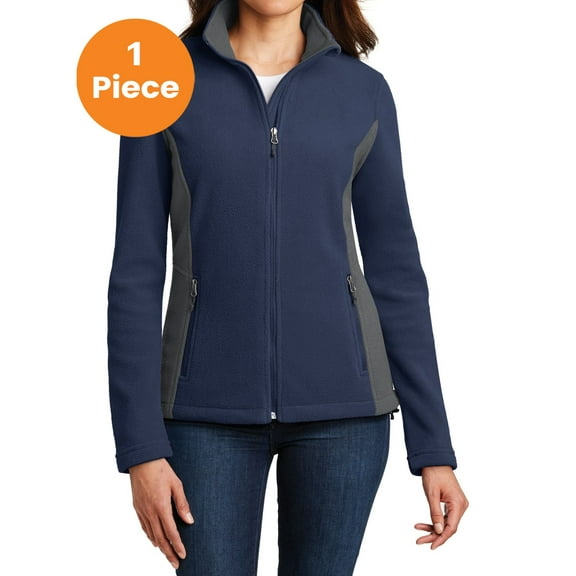 Port Authority L216 Ladies Colorblock Value Fleece Jacket, True Navy/ Battleship Grey, S, Womens Fleece Jackets