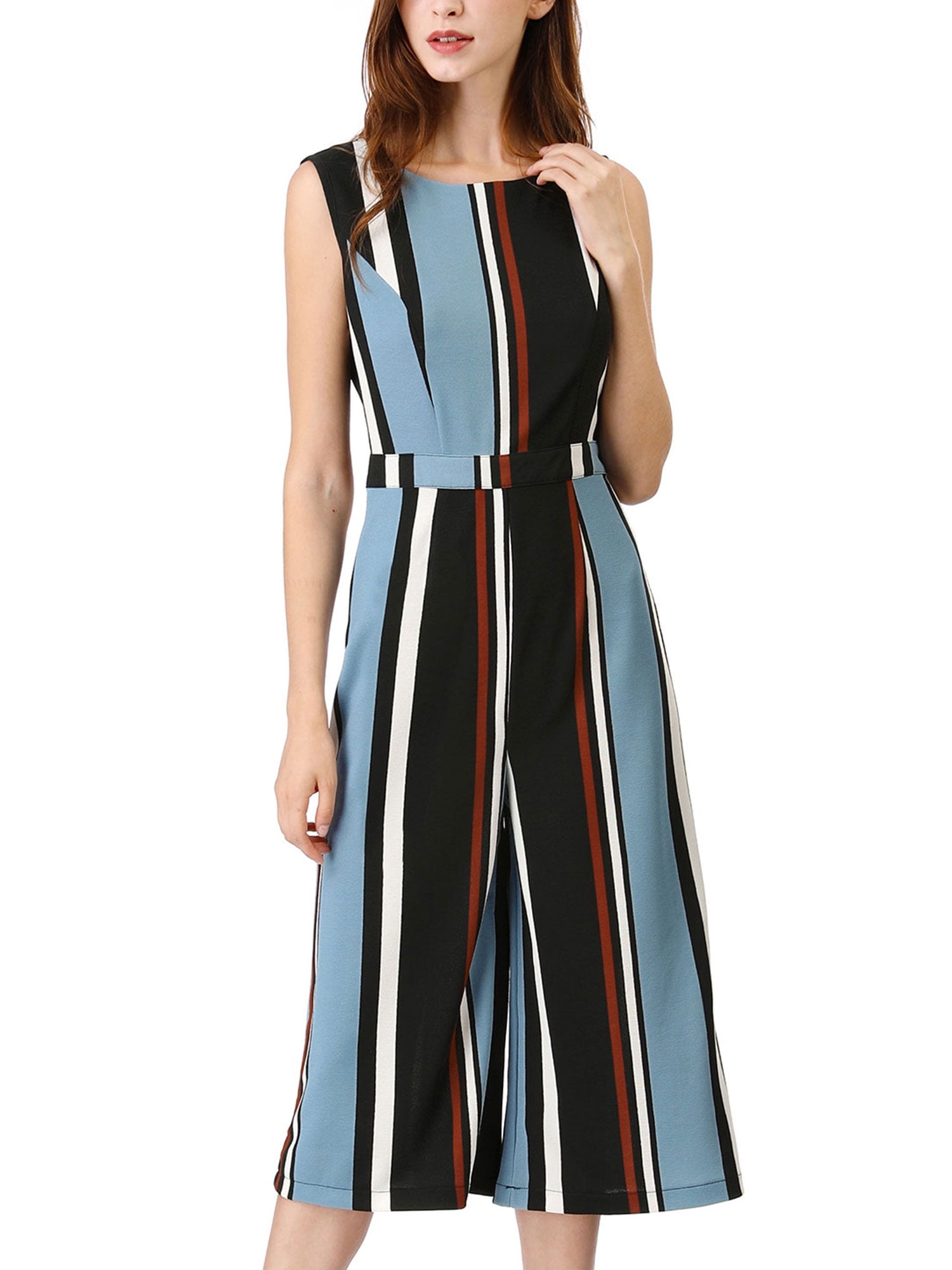 round neck striped jumpsuit