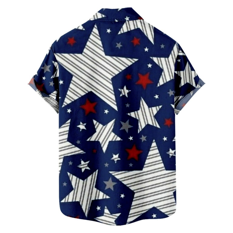 Dovford Patriotic Shirts for Men Casual Button Down Shirts American Flag  Shirts for Men Short Sleeve Retro Vintage Aloha Shirt