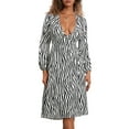 thumbnail image 2 of Musuos Women Midi A-line Dress, Long Sleeve Deep V-neck Tie-up Zebra Stripes Print Fall Casual Dress streetwear, 2 of 10
