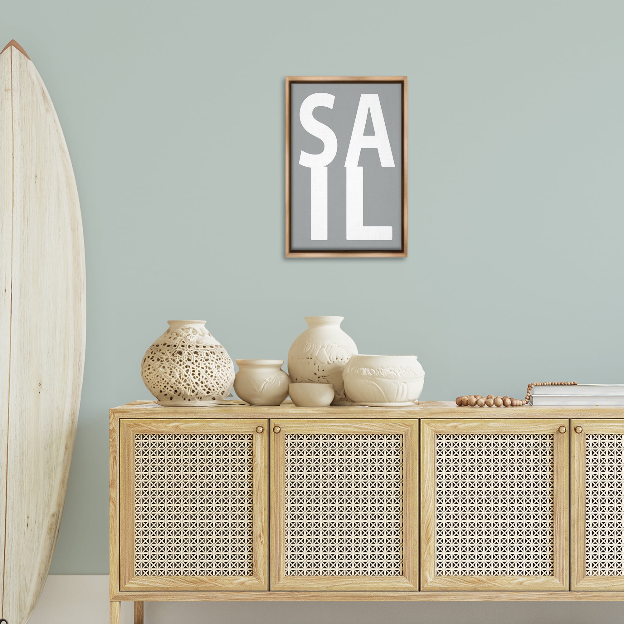 Stupell Industries Sail Word on Grey Typography Painting Brown Floater Framed Art Print Wall Art, 17 x 25