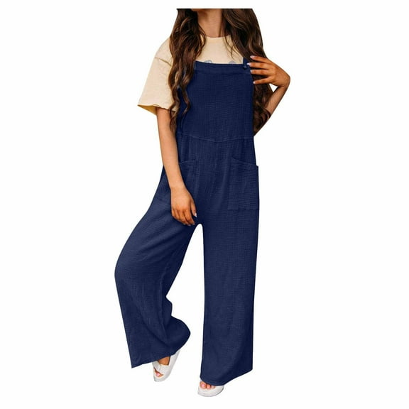 Dyegold Linen Jumpsuits for Women Summer Casual Sleeveless Wide Leg Romper Outfits Loose Beach Vacation Cute Overalls Pocket