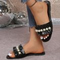 thumbnail image 6 of Ytobaz Slide Sandals for women Ruffle Pearl Faux Leather Slides Open Toe Flat Sandals Dressy Party Wedding Vacation Travel Daily Footwear, 6 of 9