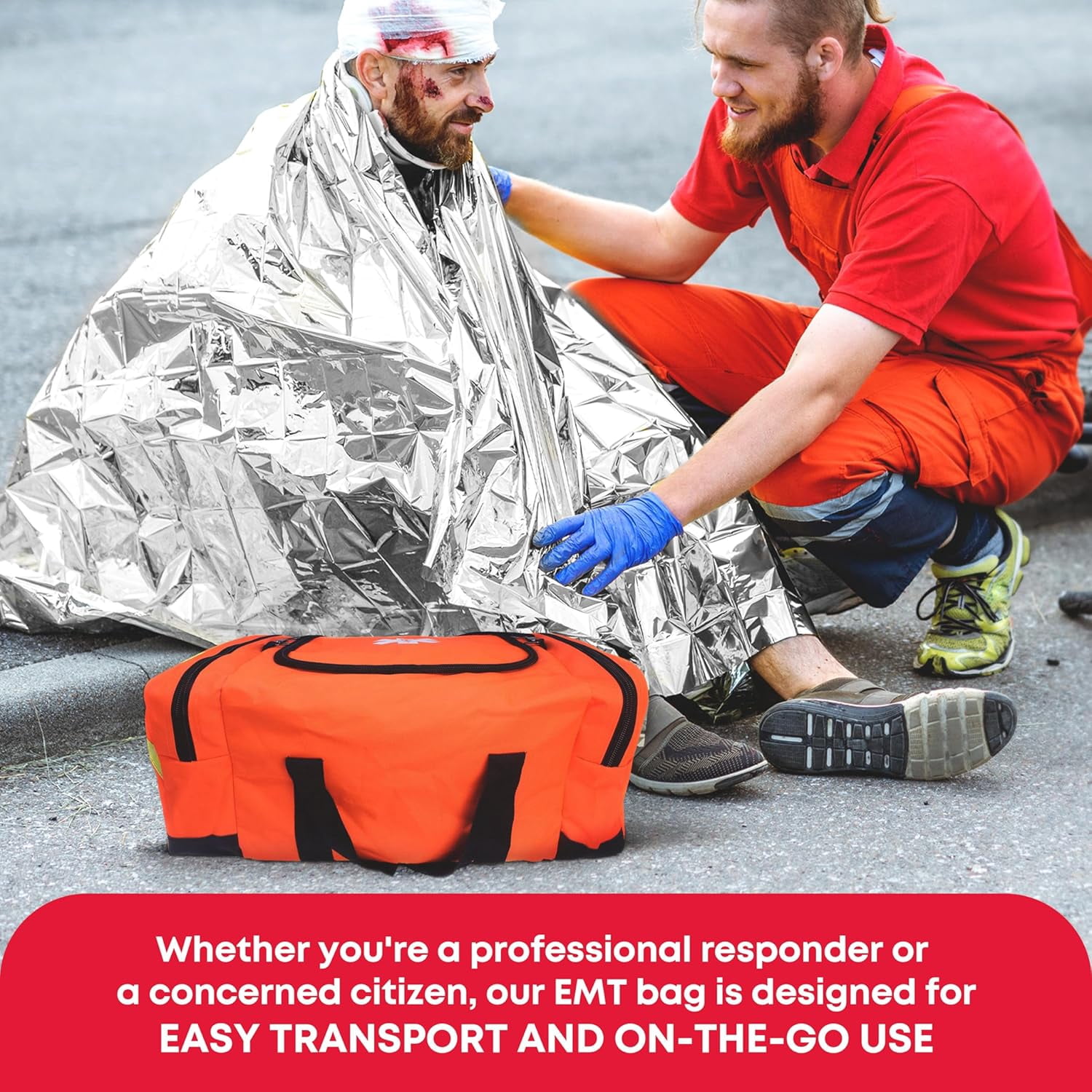 Ever Ready First Aid Filled Large Medic First Responder EMT Trauma Bag, Stocked First Aid Trauma Kit (Orange)