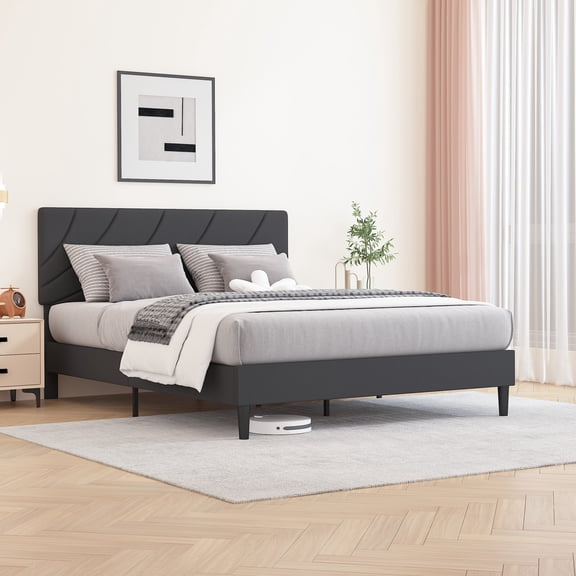 4 EVER WINNER Queen Bed Frames,Queen Size Bed Frame with Linen Fabric Upholstered Headboard and Wooden Slats Support,Adjustable Headboard, No Box Spring Needed, Noise-Free, Easy Assembly, Black
