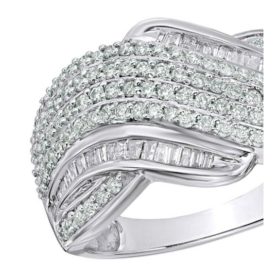 White Natural Diamond Multi-Row Wave Promise Ring in 10k White Gold
