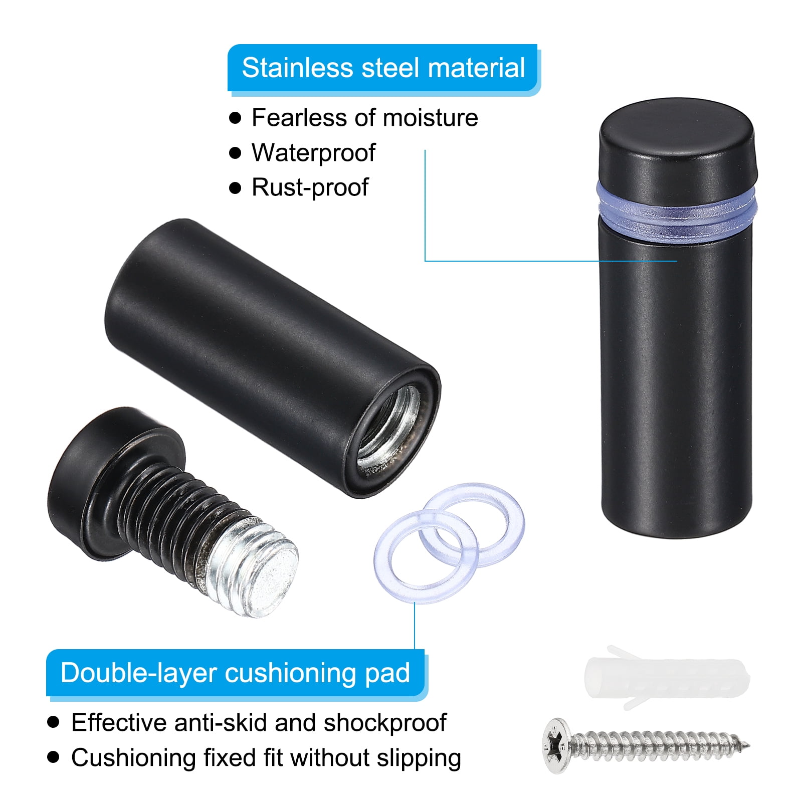 Uxcell 1 x 1.6 Inch Sign Standoff Screws, 8 Set Stainless Steel Wall Standoff, Black