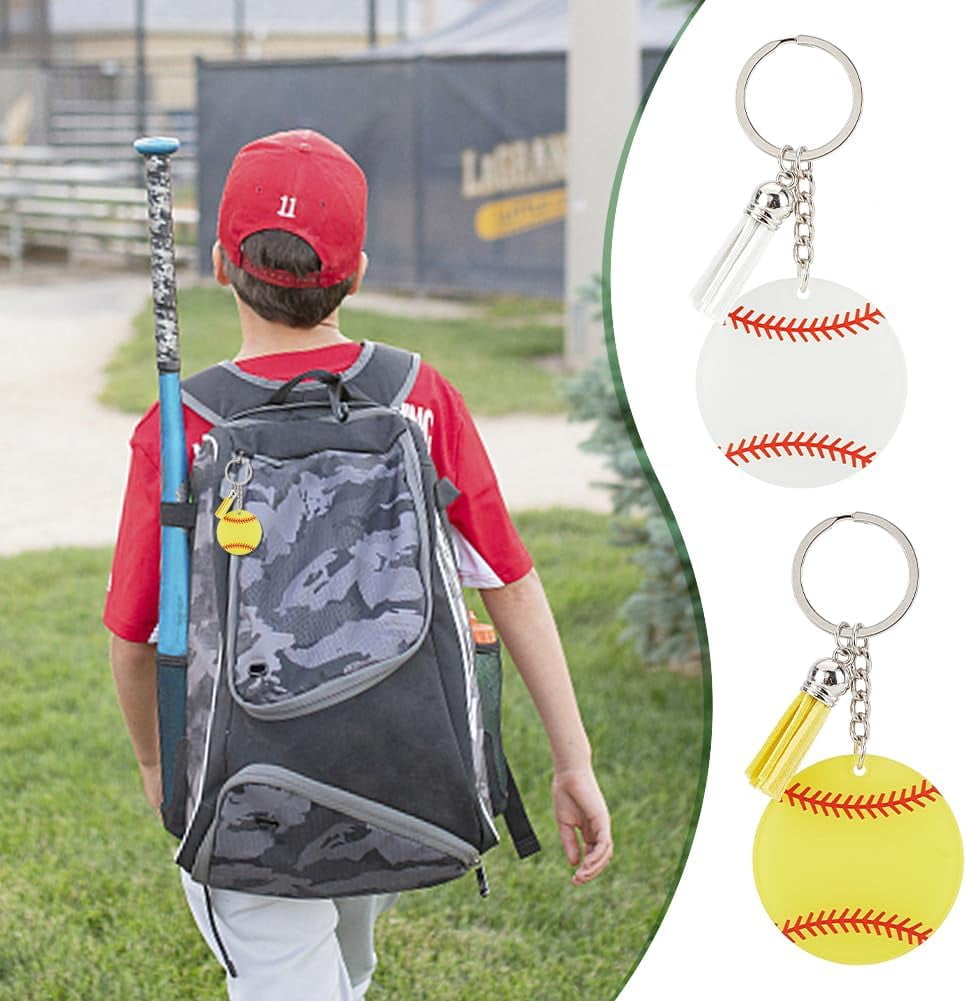 30 pcs Softball Baseball Acrylic Keychain Mutil-color Acrylic Keychain with Tassel for Gift School Rewards Sports Party