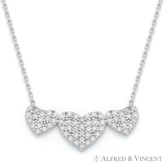 Triple-Heart CZ Charm Pendant & Chain Necklace in .925 Sterling Silver