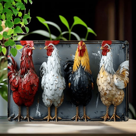 8x12 Inch Stunning Vintage Farm Rooster Metal Tin Sign Rustic Wall Decor Ideal for Home Bar Cafe and Man Cave Ambiance