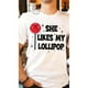 thumbnail image 2 of 1pc-His & Hers Valentine's Day Matching T-Shirt - Funny "She Likes My Lollipop" Design, 100% Cotton Camisetas para mujer, lindas camisetas con estampado gráfico, de manga corta, estilo casual, para ve, 2 of 8