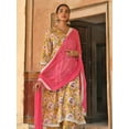 thumbnail image 5 of Janasya Indian Women's Yellow Cotton Floral Print Kurta with Palazzo and Dupatta, 5 of 7