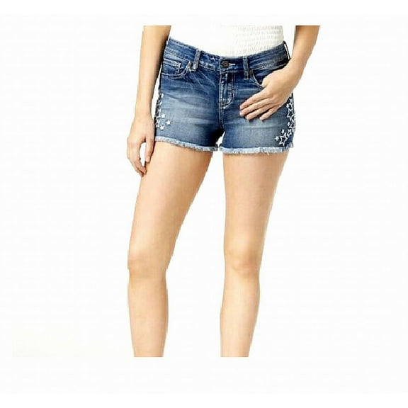 Blue Desire Juniors Star Embroidered Raw-Edge Denim Shorts 3