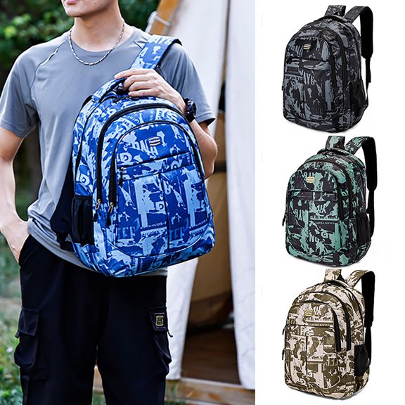 HengDidi 2025 New Camouflage Large Capacity Lightweight Backpack for Work & Travel - Water Resistant Laptop Compartment with Adjustable Straps & Multi-Pocket Design (33x46x15cm, 440g Blue)