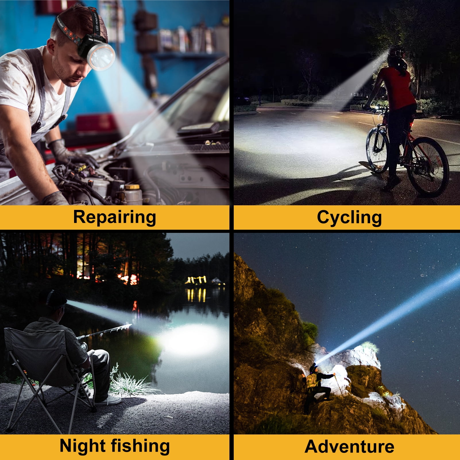 Hunting Friends Ultra-Bright LED Headlamp,High Lumen Rechargeable and Waterproof Headlight with Adjustable Headband for Night Work and Outdoor Use