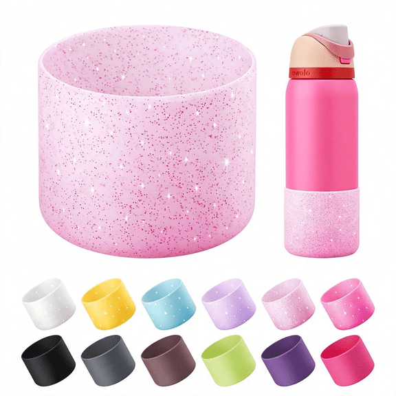 ACDANC Silicone Water Bottle Boot for 32 Oz,Anti-Slip Protective Sleeve for Twist & & Stainless Steel Water Bottle,Boot Bottom Base for (Glitter Pink)