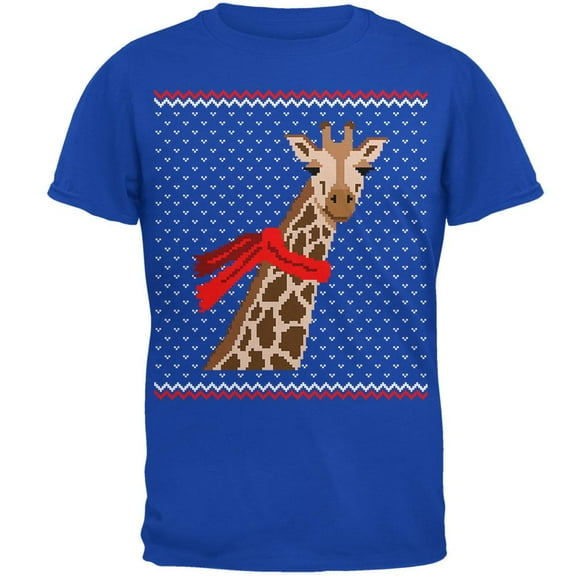 Big Giraffe Scarf Ugly Christmas Sweater Mens T Shirt Royal LG