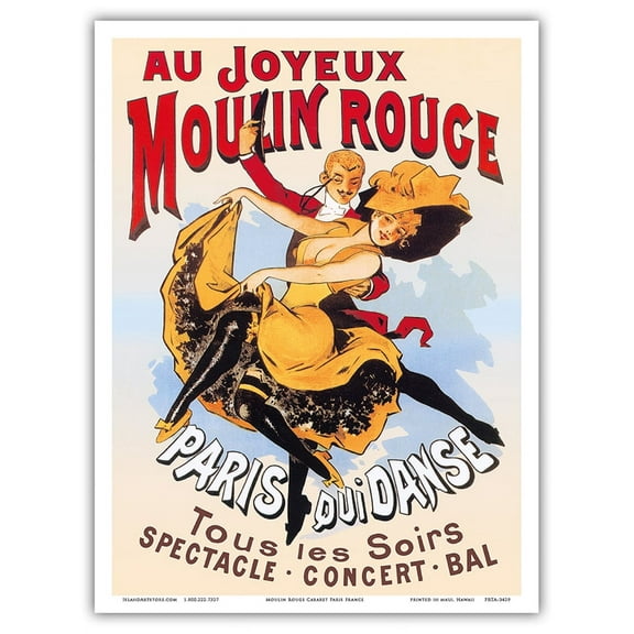 Au Joyeux Moulin Rouge (Happy at the Moulin Rouge) - Dance Cabaret - Paris France - Vintage Theater Poster c.1890s - Master Art Print (Unframed) 9in x 12in