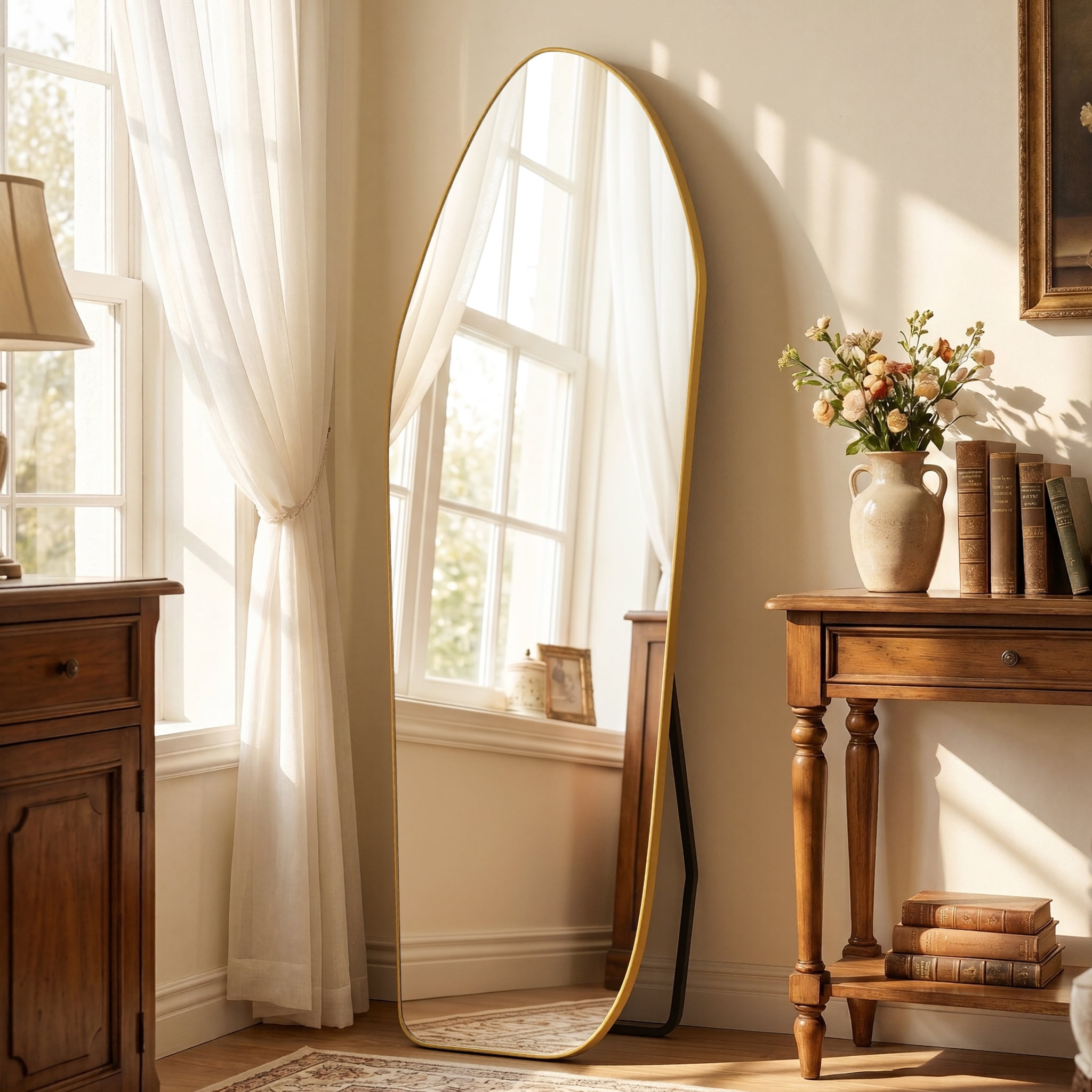 AUROMIR 24"x 67" Full length Irregular Mirror with Alumnium Frame Floor Mirror, Gold