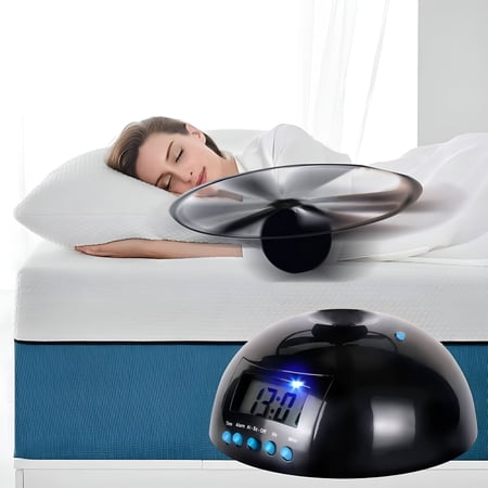 DESIGNICE Flying Alarm Clock for Heavy Sleepers, Rotating Helicopter Run-Away Alarm with LED Display, Vibrating Wake Up Clock for Kids and Adults, Black