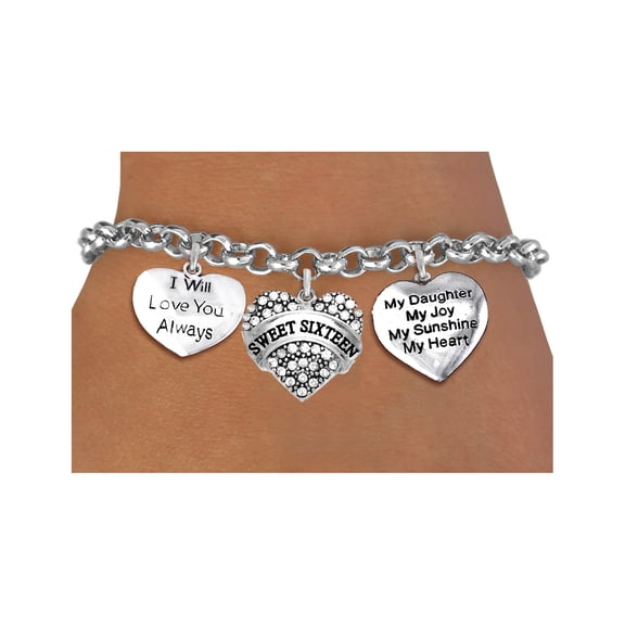 Sweet Sixteen Adjustable Bracelet, Will Fit Everyone. Nickel, Lead, And Cadmium Free. I Will Love You Always, Genuine Austrian Crystal Sweet Sixteen, My Daughter,My Joy,My Sunshine,My Heart Charms.