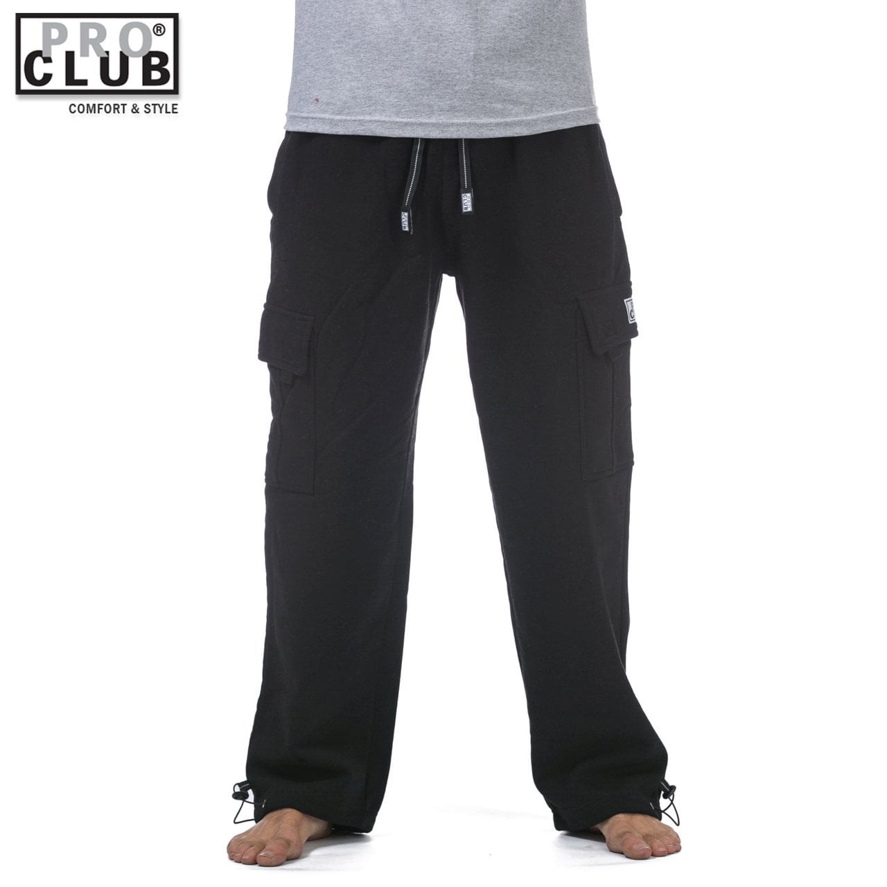 Black Pro Club Men's Heavyweight Fleece Cargo Pants 