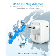 LENCENT European Travel Plug Adapter,International USA to EU outlet adapter with 2 USB 2 Type-C,Foldable Power Plug adapter,8 in 1 usb c wall Charger