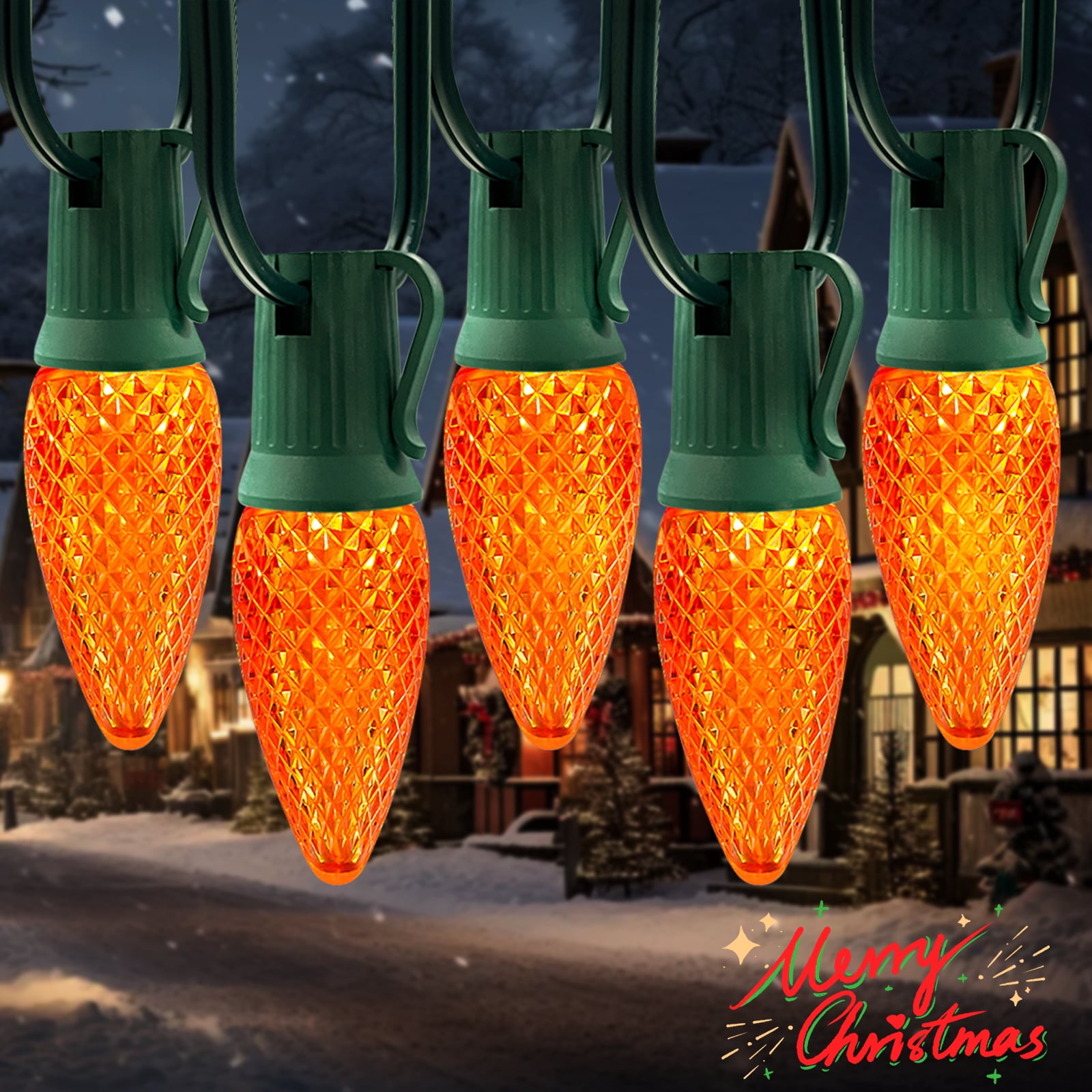 LAMPHOME Orange C9 Christmas String Light Outdoor, 25FT Shatterproof LED for House Rooflines & Pathways, Connectable Waterproof Vintage Christmas Light for Tree, Yard, Patio, Porch, Garden