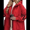 thumbnail image 2 of Chaqueta Cortavientos de Punto con Capucha y Larga para Mujer, de Gran Tamaño, Informal, con Cordón Ajustable en la Cintura y Cremallera. Rojo S, 2 of 7