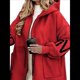 thumbnail image 2 of Chaqueta Cortavientos de Punto con Capucha y Larga para Mujer, de Gran Tamaño, Informal, con Cordón Ajustable en la Cintura y Cremallera. Rojo XXXL, 2 of 7