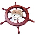 thumbnail image 2 of Nagina International Polystone Polished Nautical Brass Porthole Clock Ship Wheel | Pirate's Ocean Home Decor Gift | London Sea's Time (30 Inches), 2 of 6