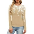 thumbnail image 5 of Uootdi Floral Printed Long Sleeve Shirts for Women Crew Neck Casual Slim Fit Basic T-Shirts Colorblock Lightweight Thermal Tops Gift, 5 of 6