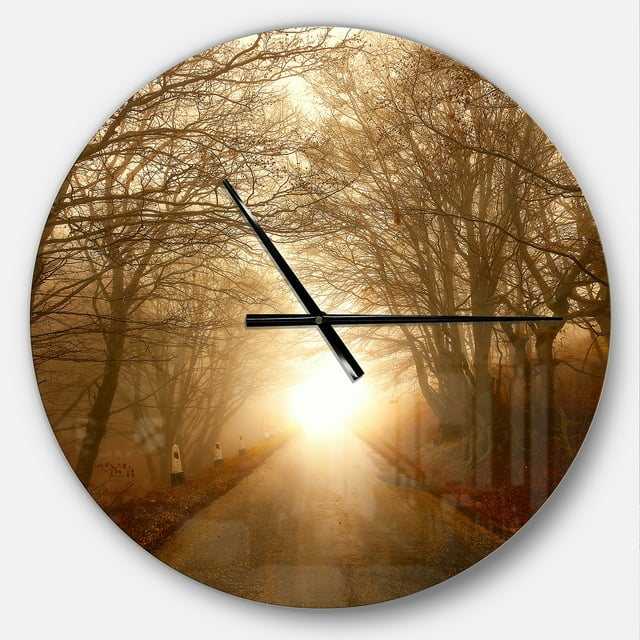 Designart 'Path To Sunlight In Autumn Forest Modern Wall Clock