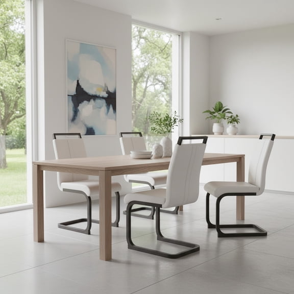 Modern Black PU Leather Dining Chairs with C-Shaped Metal Legs – Set of 4, Faux Leather Upholstery for Kitchen or Dining Room