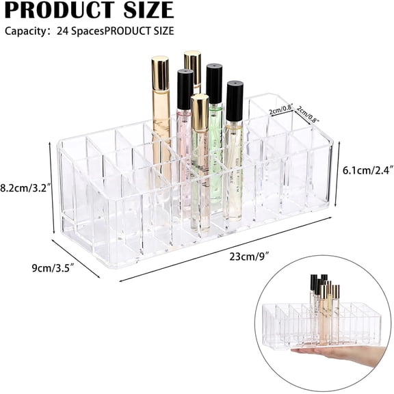 Rollerball Perfume Organizer, 24 Spaces Clear Acrylic Perfume Storage Holder Beauty Scent Holder,Makeup Lipgloss Lipstick Display Case