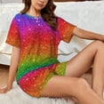 thumbnail image 6 of Kdxio Rainbow Glitter Print Pajamas Sets for Women Short-Sleeved Pjs with Lounge Shorts Two Piece Sleepwear S-4XL, 6 of 8