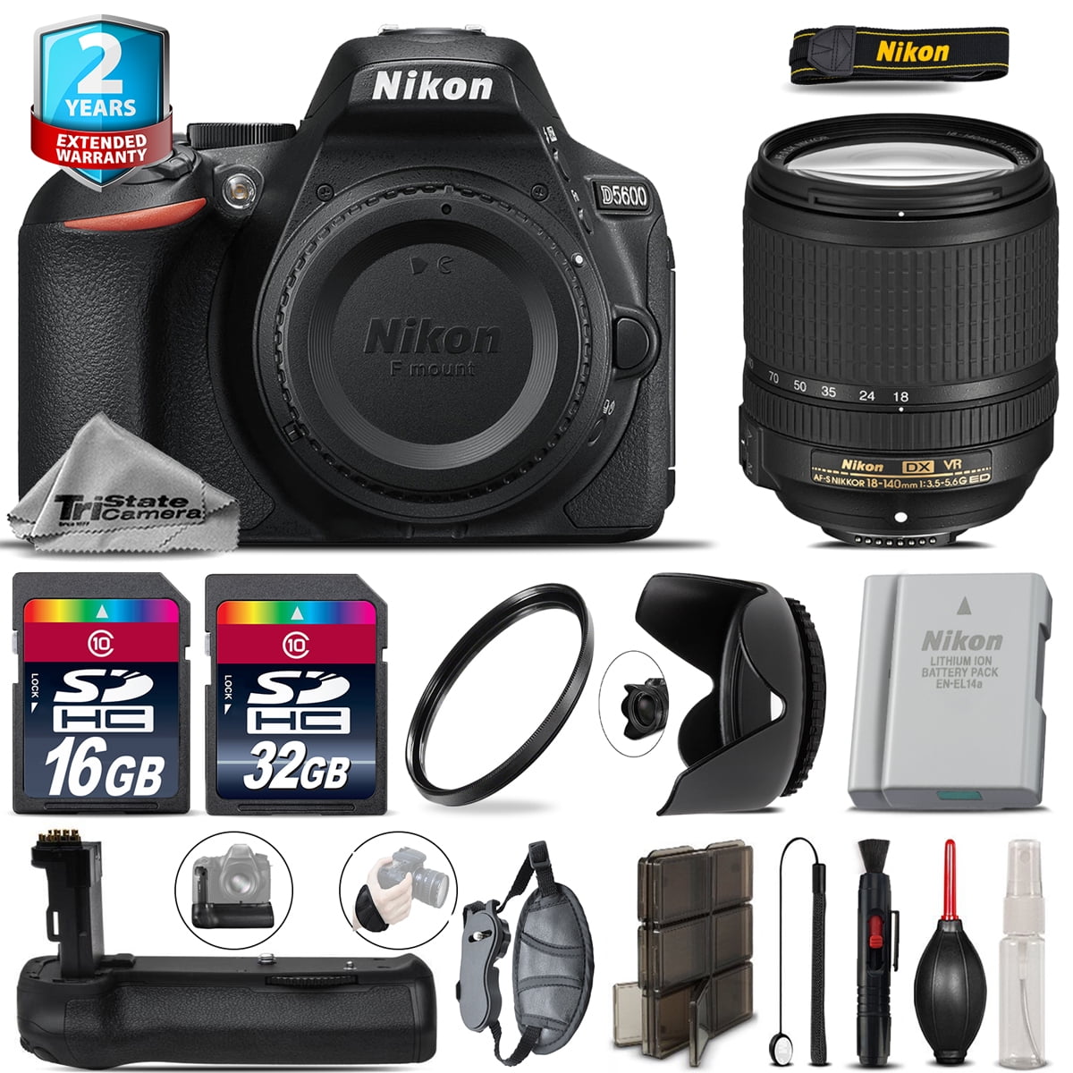 Nikon D5600 DSLR + 18140mm VR Lens + Battery Grip + Extra Battery