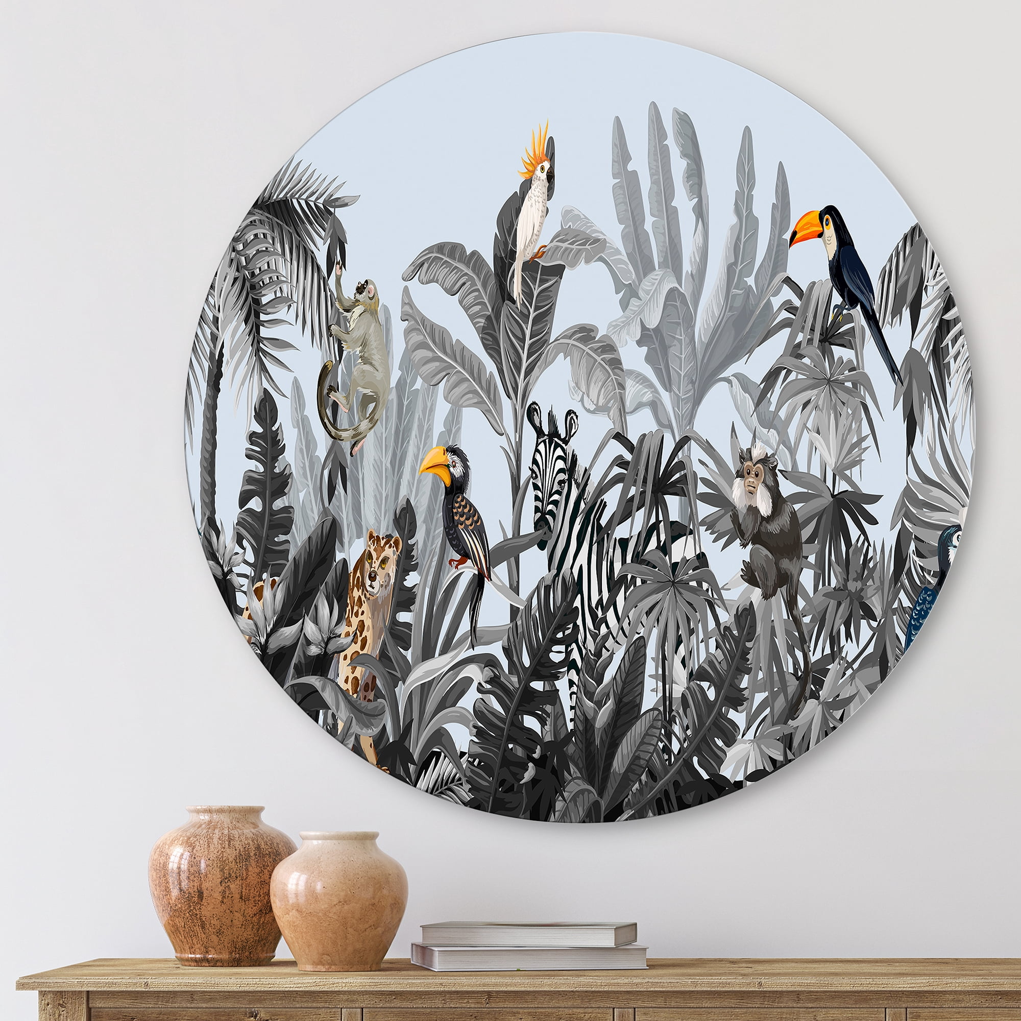 Designart 'Birds and Peonies With Chinoiserie VIII' Farmhouse Circle Metal Wall Art 23x23 - Disc of 23