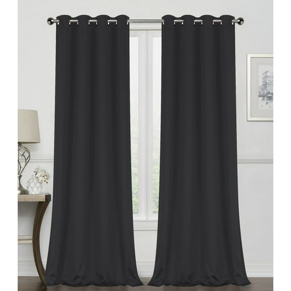 Kate Aurora 2 Pack 100% Blackout Thermal Energy Saving Grommet Top Curtain Panels - Black, 45 in. Long
