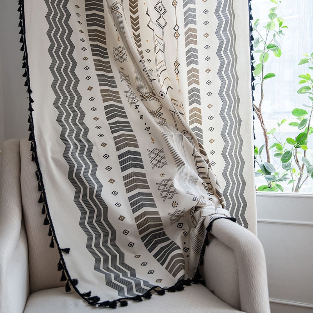 Details about   Vintage Curtains Boho Tassel Cotton Linen Curtain for Living Room Window Drapes 