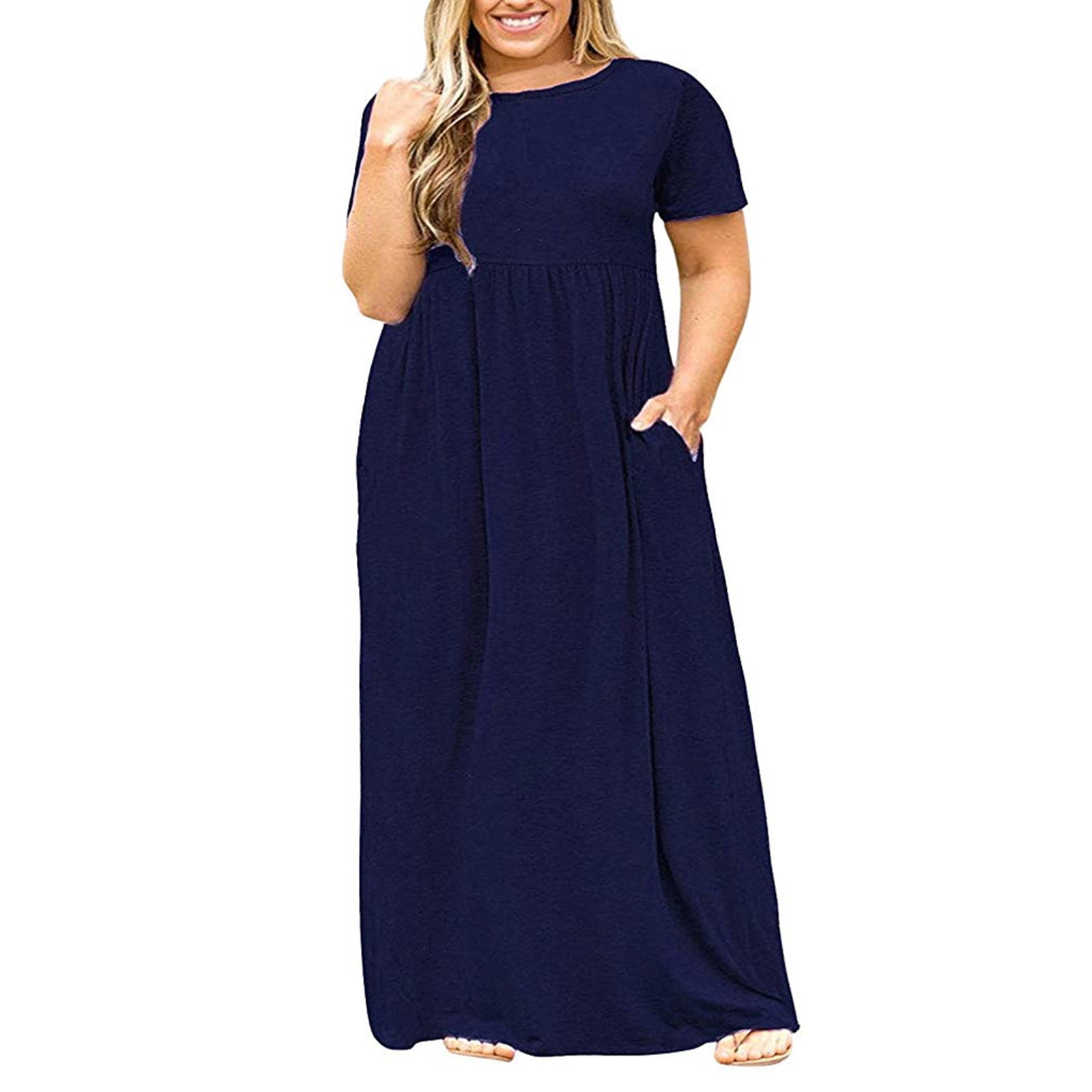 Summer Plus Size Dresses for Women 2021 Short Sleeve Loose Maxi Dress Casual Long Skirt 