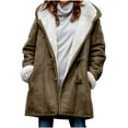 thumbnail image 3 of Brnmxoke Winter Warm Sherpa Lined Coats Jackets for Women Plus Size Horn Button Hooded Parka Faux Suede Long Pea Coat Outerwear 2024 Army Green,XXXL, 3 of 7